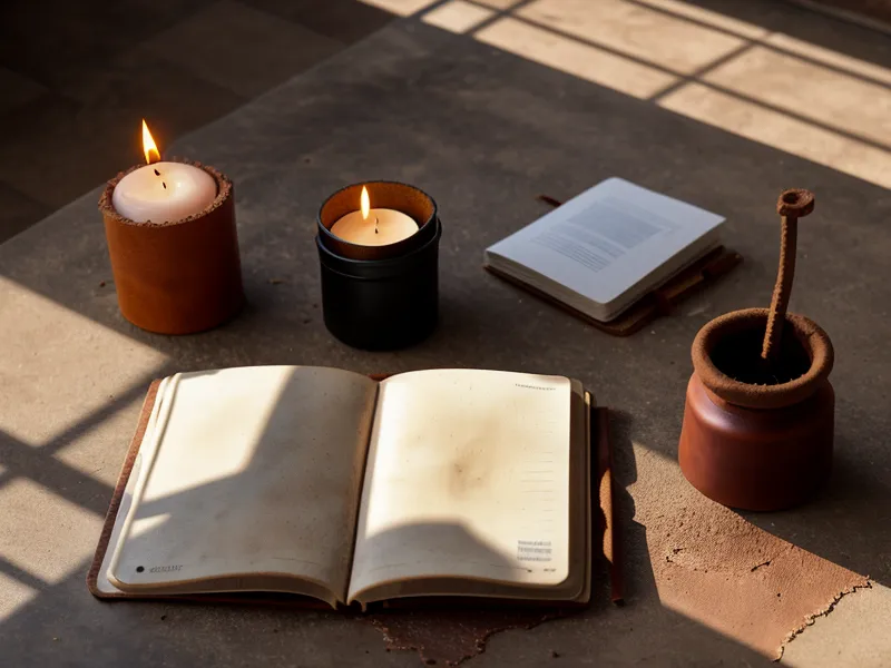 Libreta de apuntes y péndulo de madera usados en la práctica de sanación ancestral y bienestar espiritual