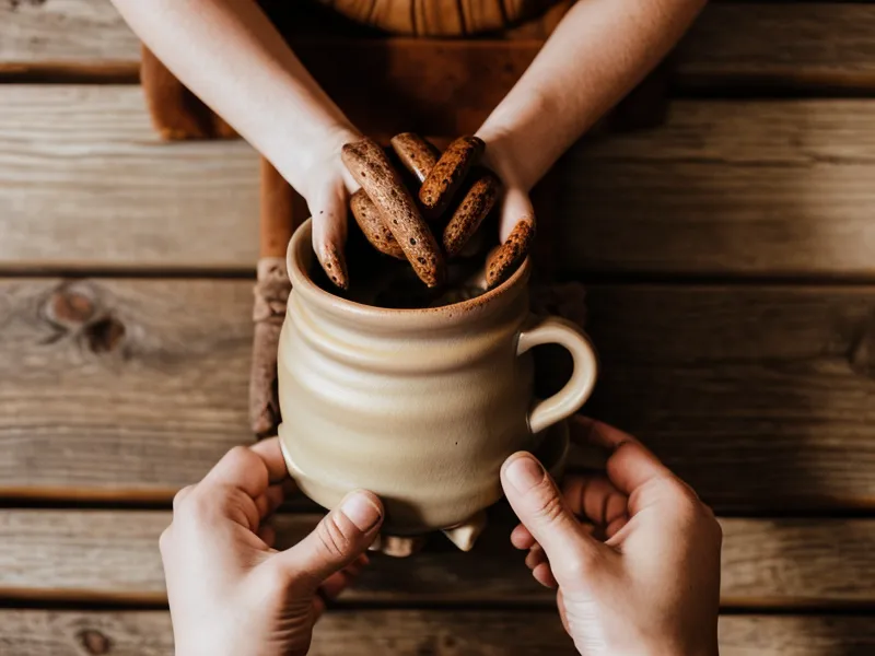 Taza de barro con té caliente, pausa sencilla para recuperar energía interior en medio del agotamiento emocional