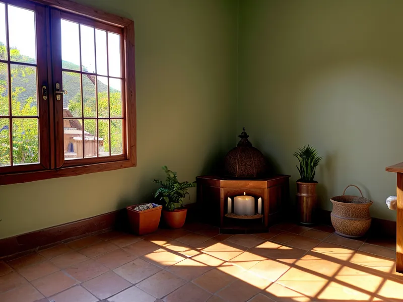 Vista de un jardín lluvioso en Oaxaca a través de una ventana, pausa para decidir qué curso de sanación ancestral elegir