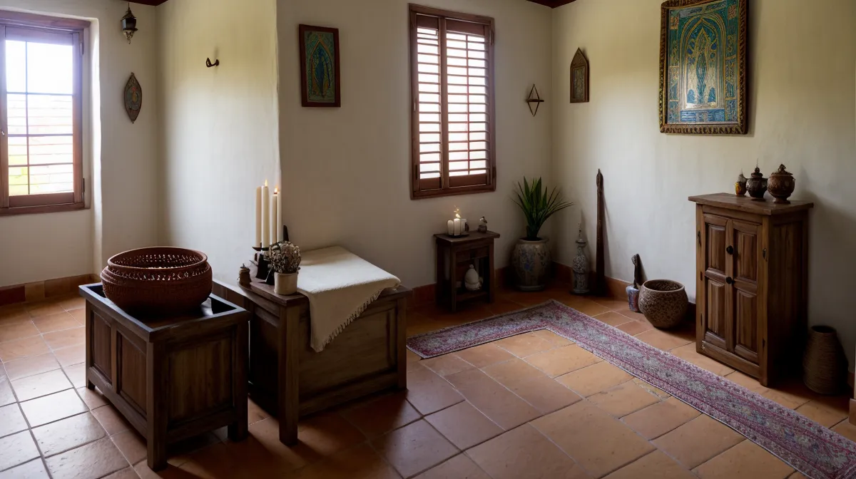 Rituales de sanación ancestral y linaje femenino para encontrar paz tras una pérdida, altar con copal encendido