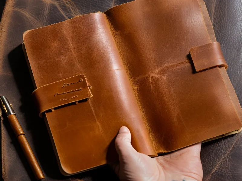 mano escribiendo notas genealógicas en un cuaderno de cuero antiguo