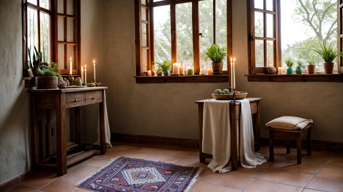 Sanar la herida materna con sanación ancestral desde casa: rebozo de la madre sobre la mesa de la cocina
